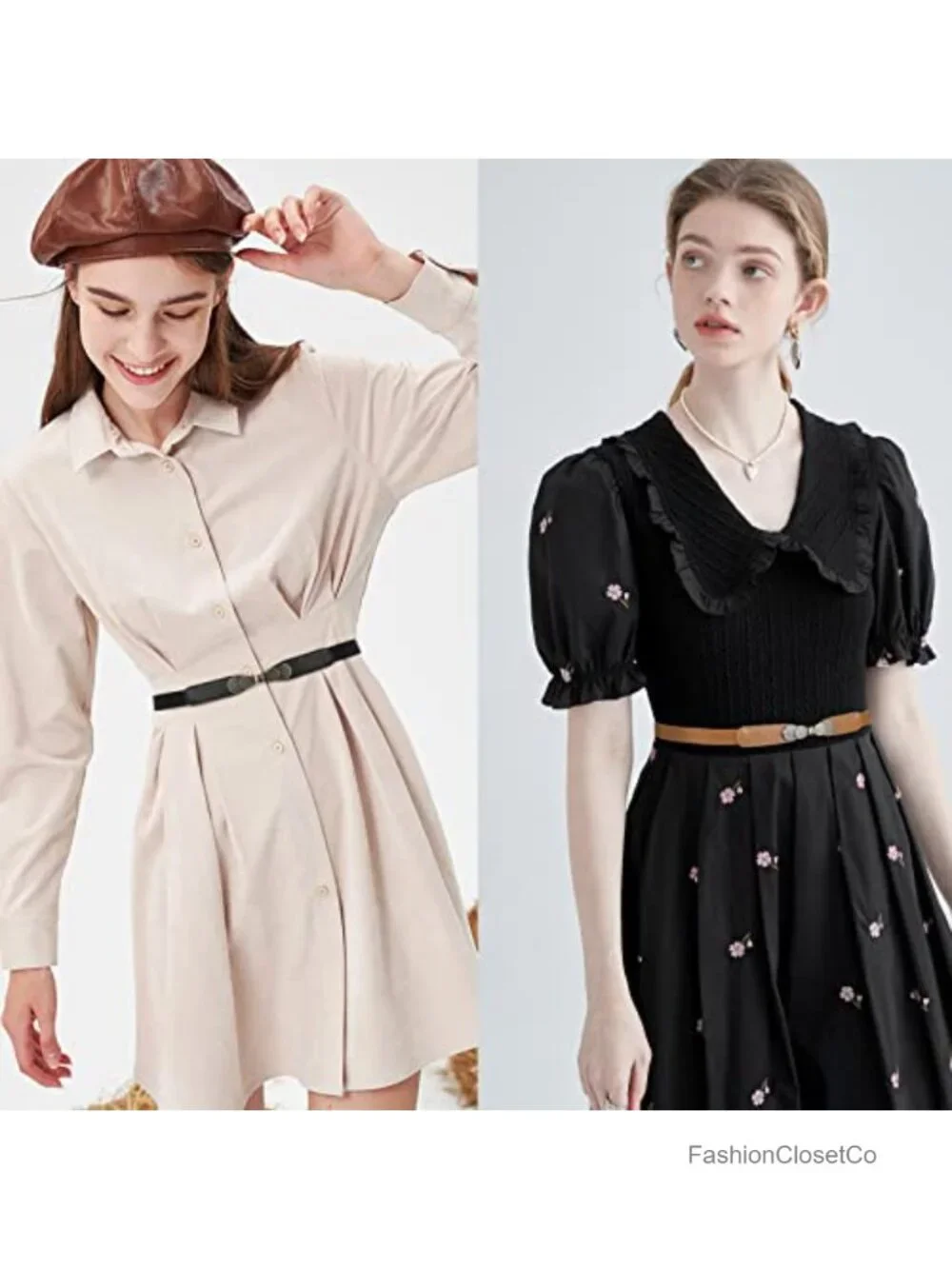 Women Skinny Stretch Elastic Belt Retro Vintage Thin Belt with Metal Buckle